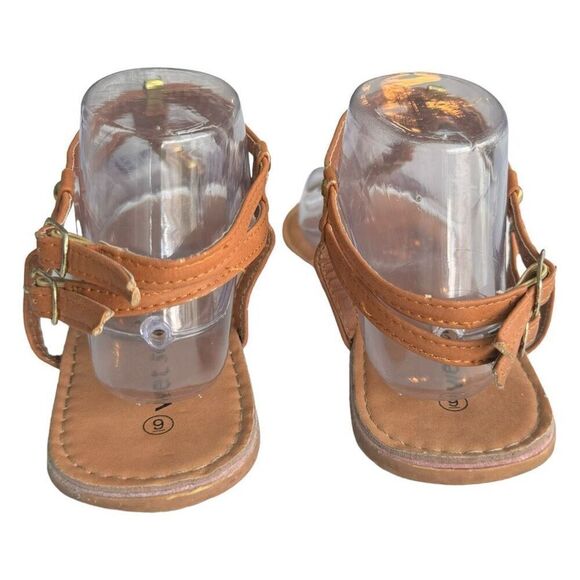 Wet Seal Brown T-Strap Gold Chain Sandals Size 9 - Picture 6 of 7